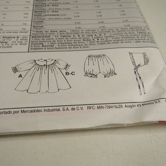 McCalls 9204 Sewing Clothing Pattern NEW BORN size Pinafore Dress, Bonnet, etc. - Picture 5 of 8